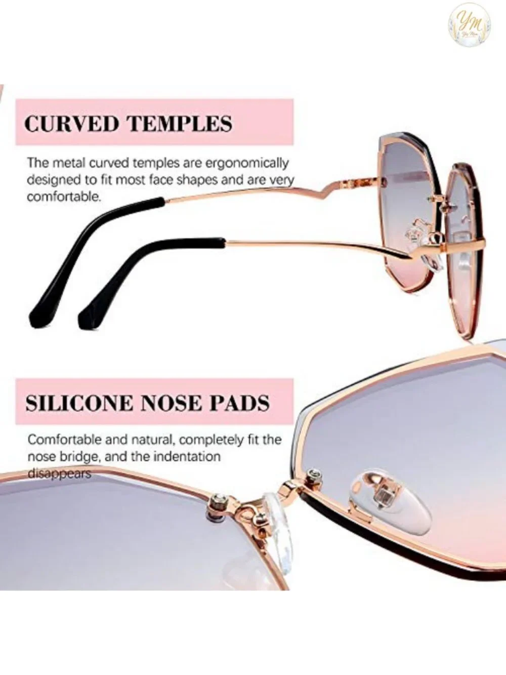 Oversized Polygon Sunglasses Fashionable Metal Frame UV400 Octagon Lens Trendy